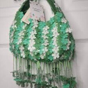 Viral beaded green event evening blogger bag Handmade in India